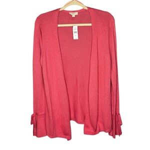 New‎ LOFT Medium M Pink Bow Bell Sleeve Cardigan Sweater Soft Stretch Knit NWT